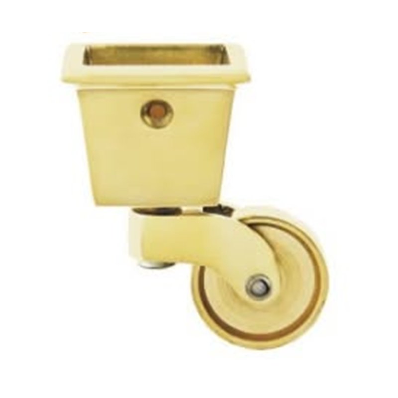 Square cup castor with ceramic wheel, polished brass