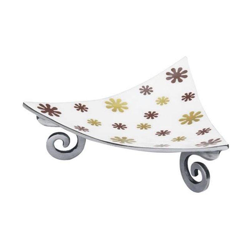 Footed enamel dish with flower motif
