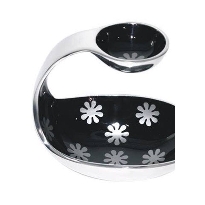 Spoon bowl, black enamel with white flowers