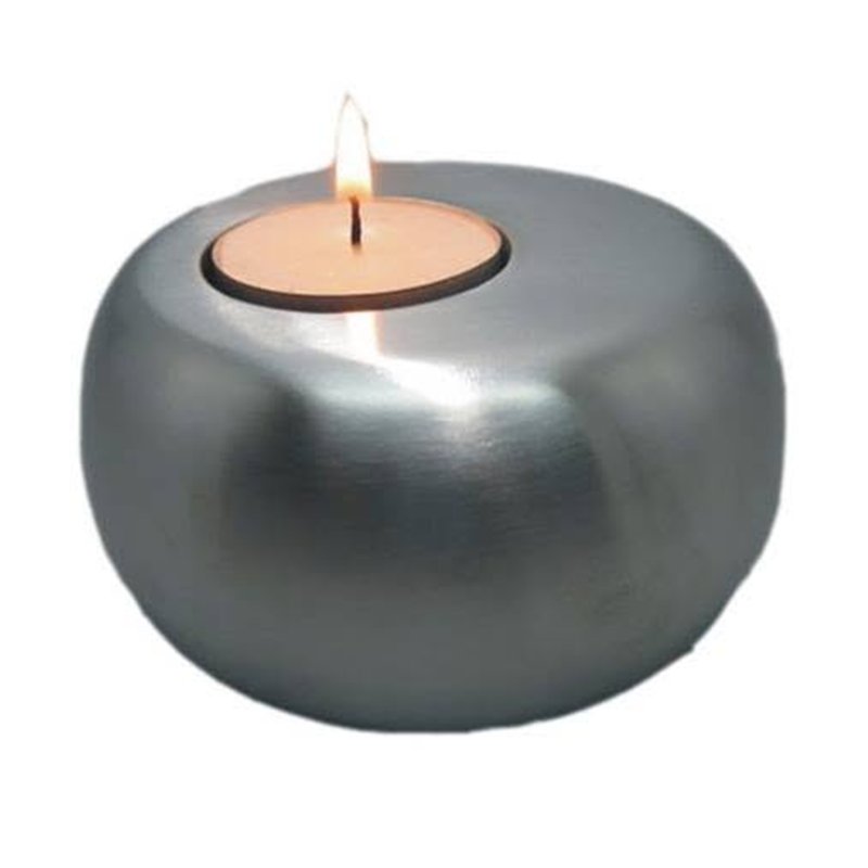 Round metal tealight holder, satin nickel